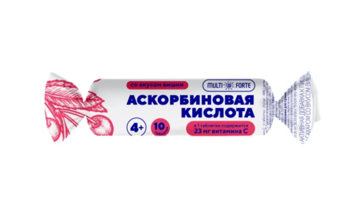 МУЛЬТИФОРТЕ АСКОРБИНОВАЯ КИСЛОТА С САХАРОМ И ГЛЮКОЗОЙ СОЛНЫШКО ТАБЛ. СО ВКУСОМ ВИШНИ 3Г КРУТКА №10
